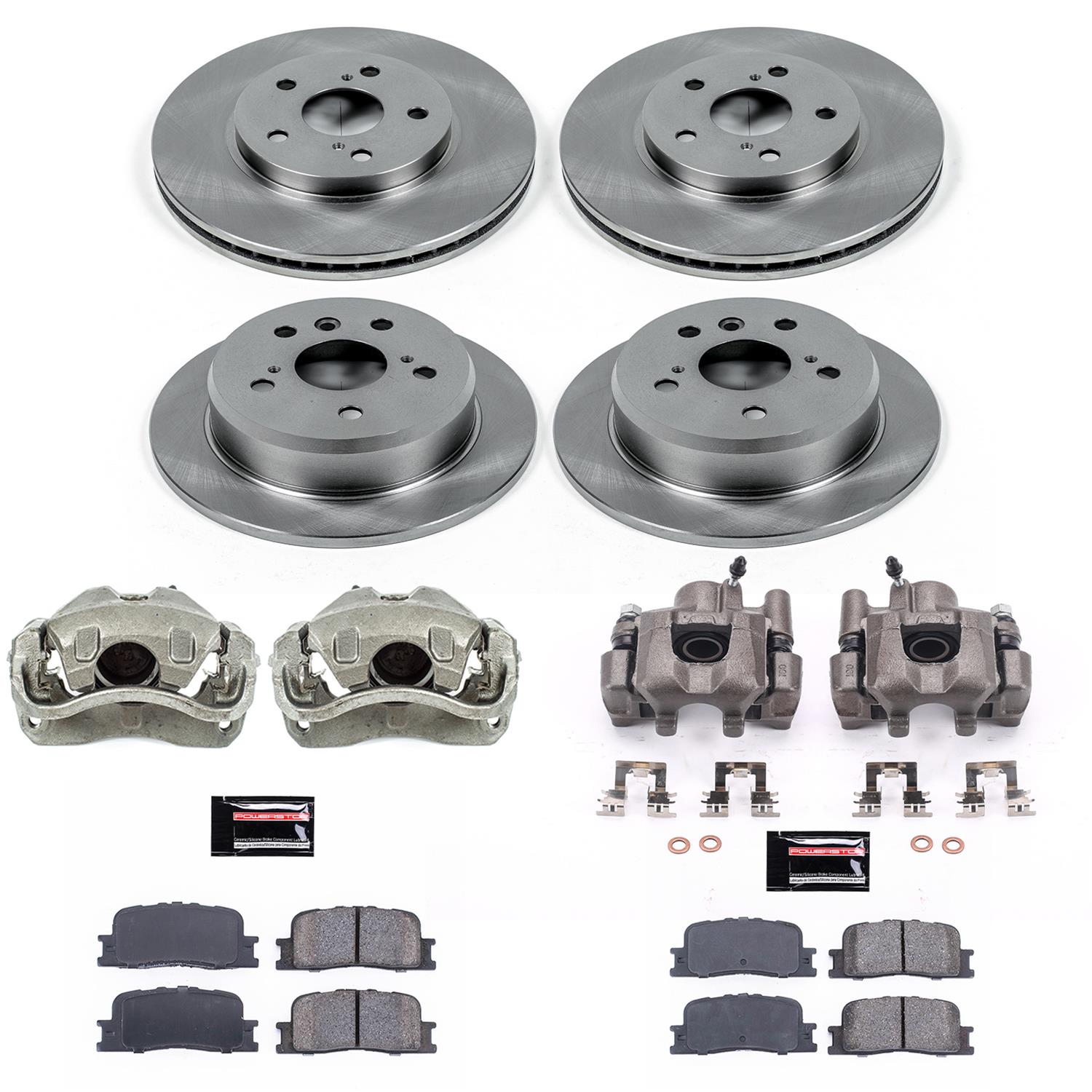 PowerStop Z17 Evolution Plus Stock Replacement Brake Kits with Calipers for 2005-2006 CAMRY - KCOE2413A Disc Kits, Autospecialty Calipers, Front and Rear, Solid Surface Rotors, 1-piston Calipers, Toyota, Kit thumbnail 2