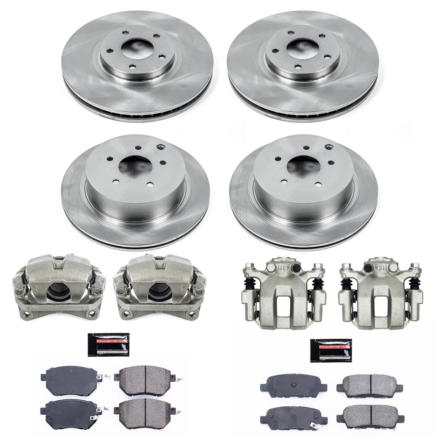 PowerStop Z17 Evolution Plus Stock Replacement Brake Kits with Calipers for 2003-2005 FX35, FX45 - KCOE2767A Disc Kits, Autospecialty Calipers, Front and Rear, Solid Surface Rotors, 1-piston Calipers, Infiniti, Kit thumbnail 2