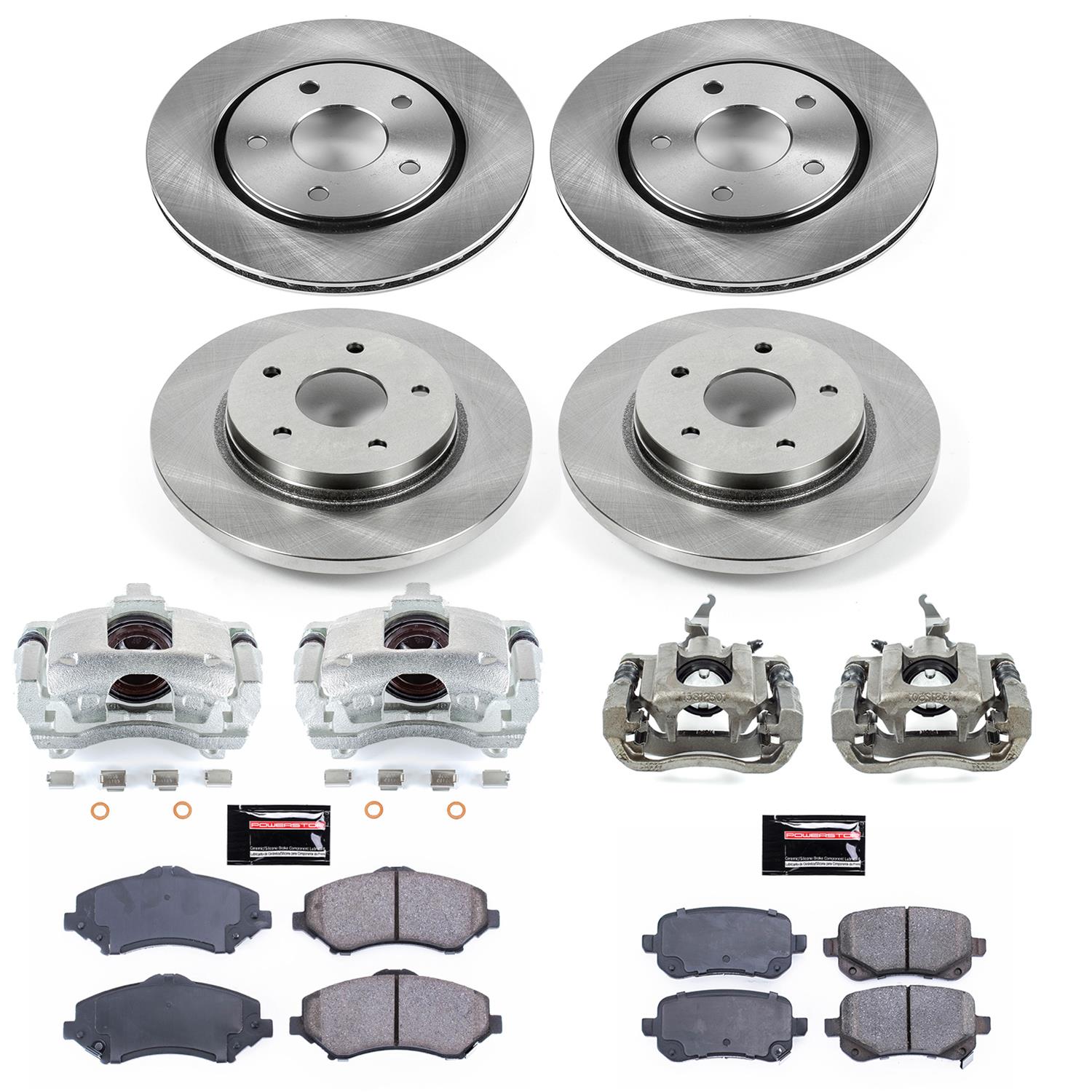 PowerStop Z17 Evolution Plus Stock Replacement Brake Kits with Calipers for 2009-2012 JOURNEY - KCOE4015A Disc Kit, Replacement, Front and Rear, Solid Surface, Dodge, Kit