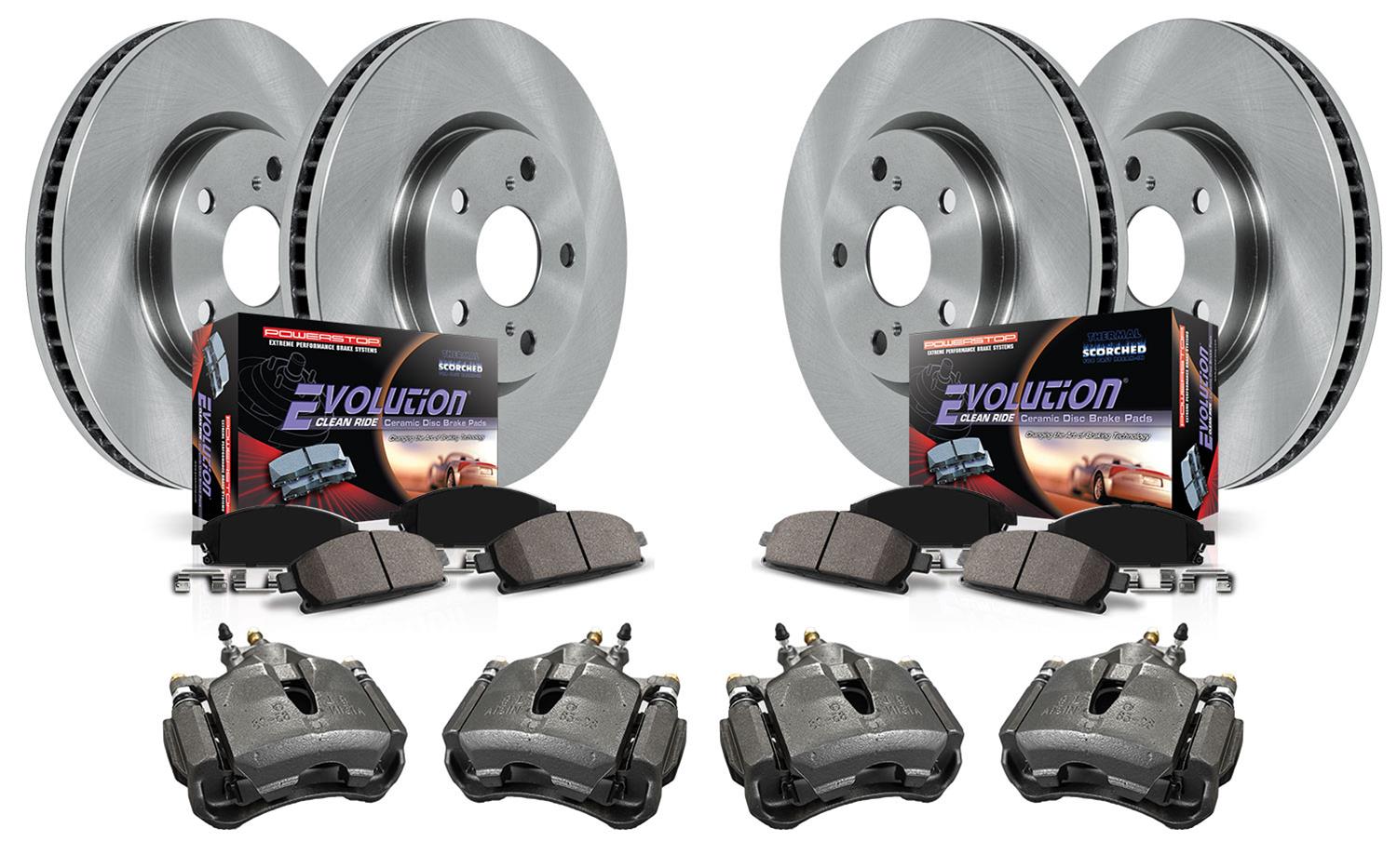 Ceramic Brake Pads Power Stop KCOE5402 Autospeciality Replacement Front and Rear Caliper Kit OE Rotors Calipers 