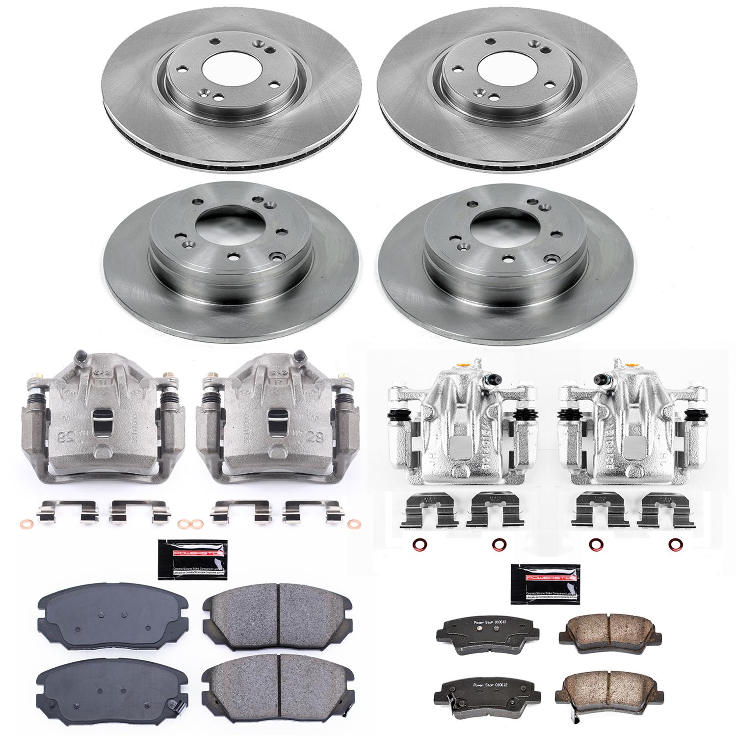 PowerStop Z17 Evolution Plus Stock Replacement Brake Kits with Calipers for 2009-2011 AZERA - KCOE5474A Disc Kit, Replacement, Front and Rear, Solid Surface, Hyundai, Kit