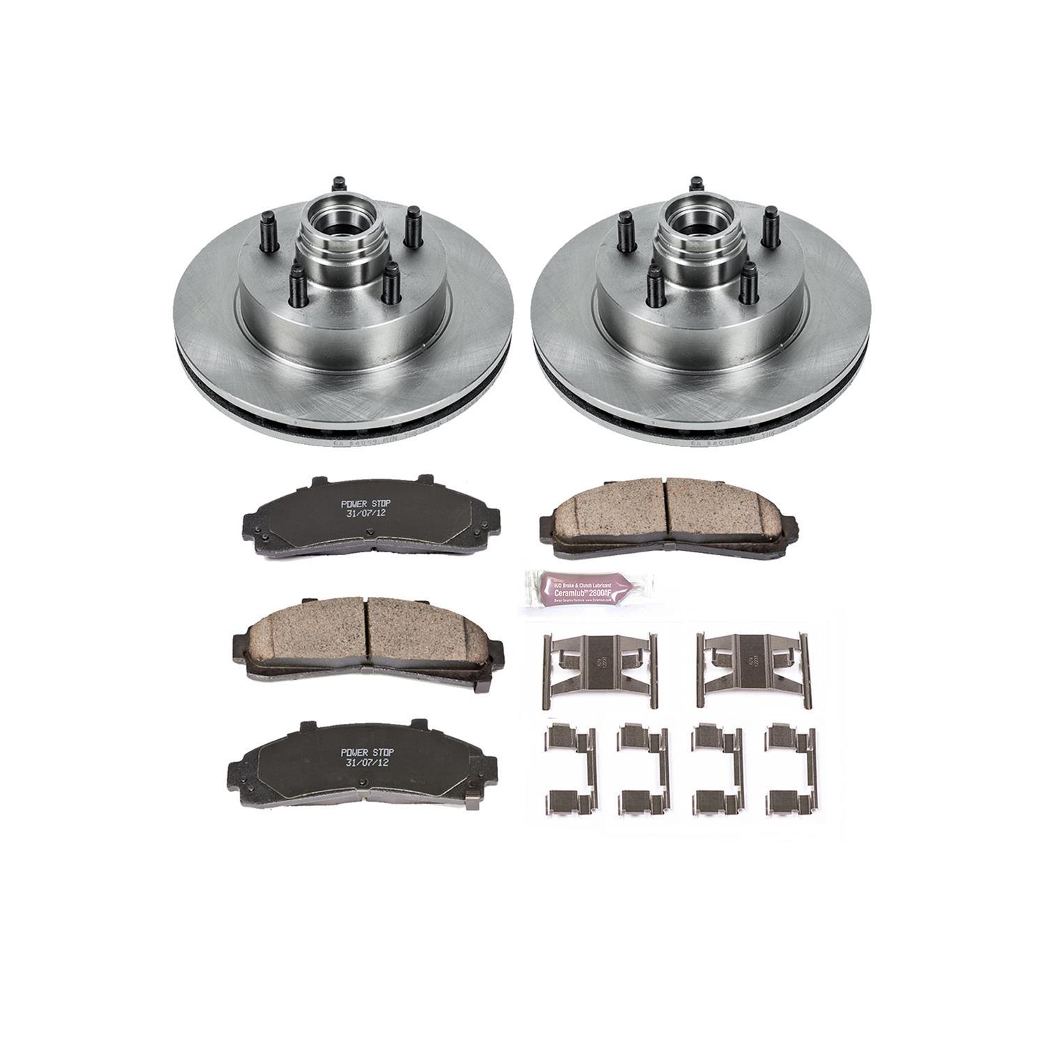 Power Stop KOE8350 Stock Replacement Front and Rear Brake Kit-Drilled/Slotted Rotors and Ceramic Brake Pads 