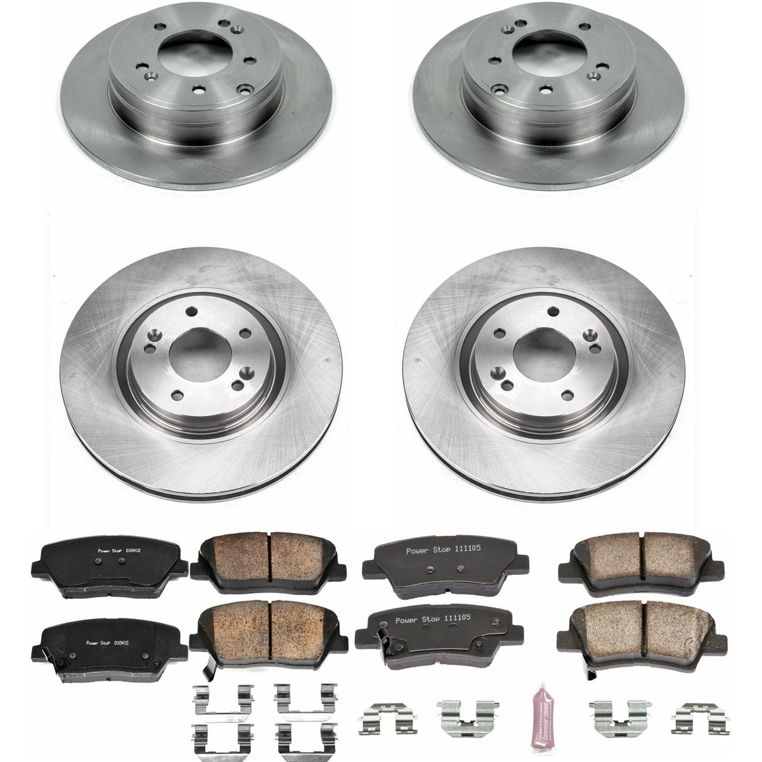 Power Stop CRK444 Coated Brake Rotor and Ceramic Brake Pads Front /& Rear