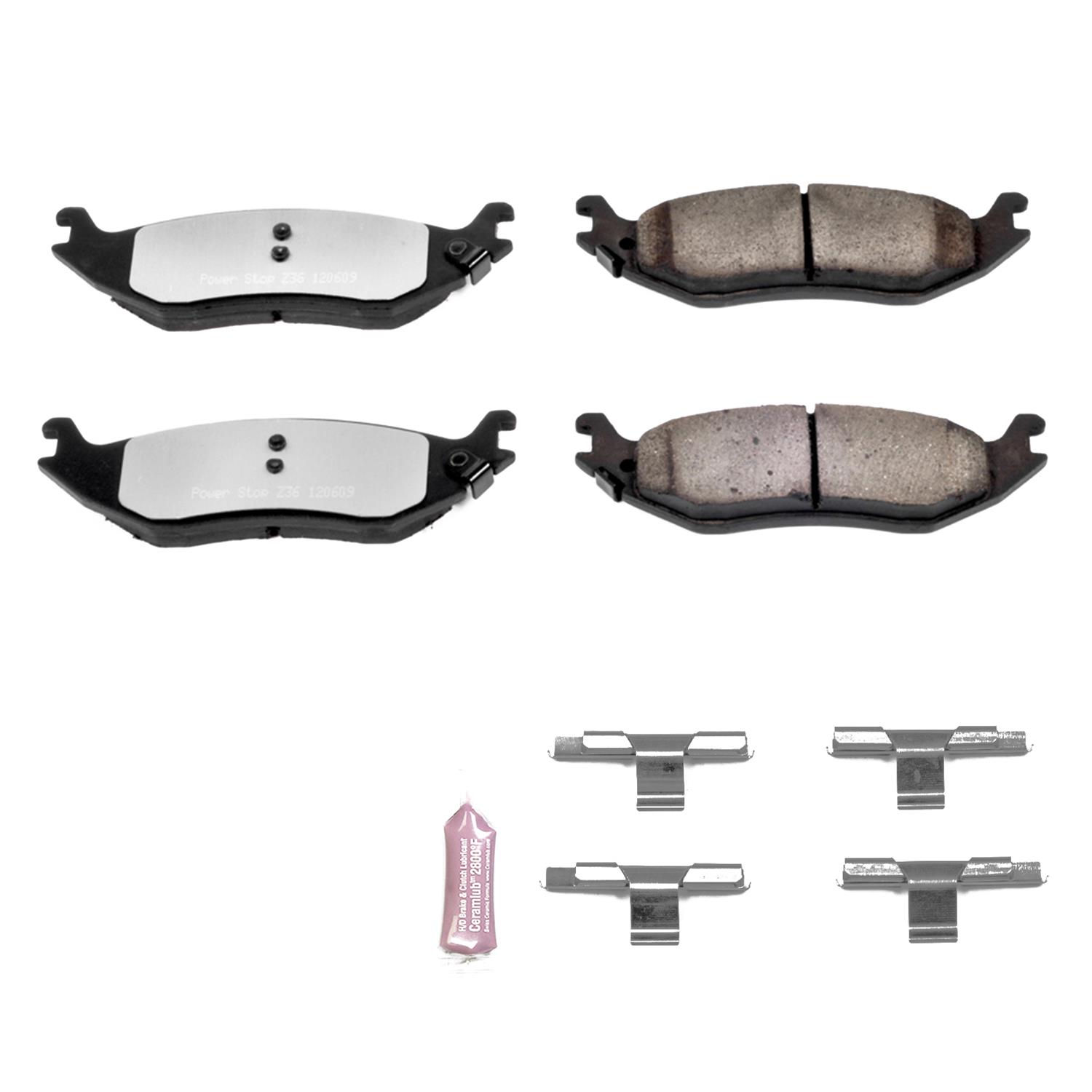 Power Stop Z36-2233 Z36 Truck & Tow Rear Carbon Fiber Ceramic Brake Pads with Hardware 