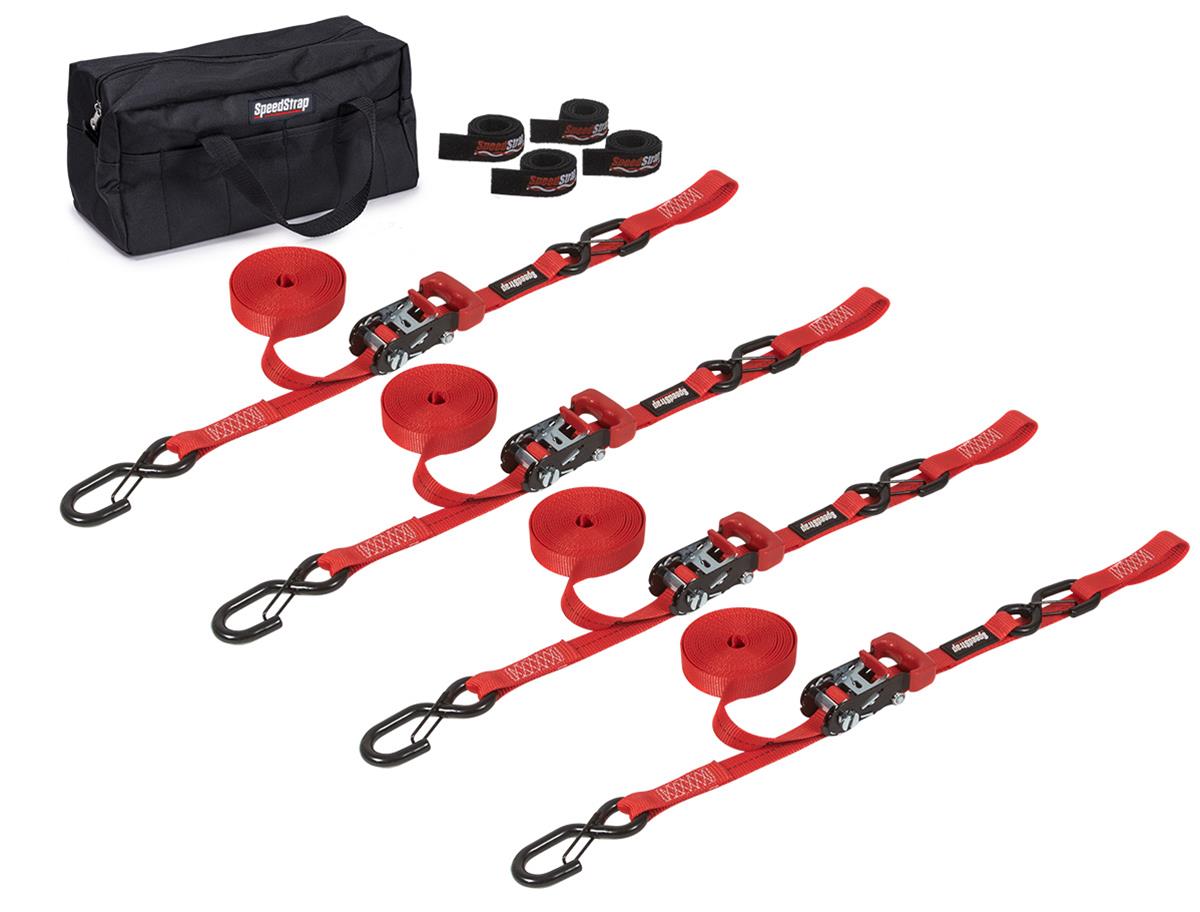 PRP Seats SpeedStrap Heavy-Duty Motorcycle/ATV Tie-Down Kits 71753 Straps, SpeedStrap, Motorcyle/ATV, Four 15 ft. Tie-Downs with Soft Ties, Ratchet, S-Hook, Red, Four SpeedWraps, Storage Bag, Kit thumbnail 2