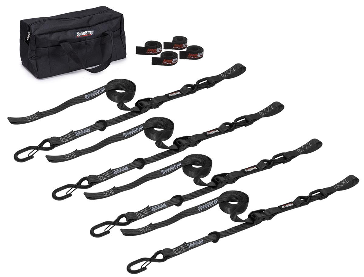 PRP Seats SpeedStrap Motorcycle Tie-Down Kits 71760 Straps, SpeedStrap, Motorcyle, Four 10 ft. Tie-Downs with Soft Ties, Cam-Lock, S-Hook, Black, Four SpeedWraps, Storage Bag, Kit