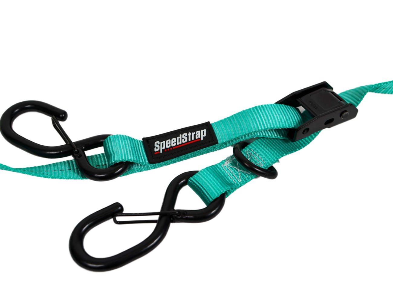 PRP Seats SpeedStrap Shreddy Camlock Tie-Downs SHRDY13808-2 Tie-Down Strap, SpeedStrap, Shreddy, Cambuckle, S-Hook, Retention Clip, Soft Tie, 1 in. Width, 10 ft. Length, 400 lbs. Working Load Rating, Teal, Pair