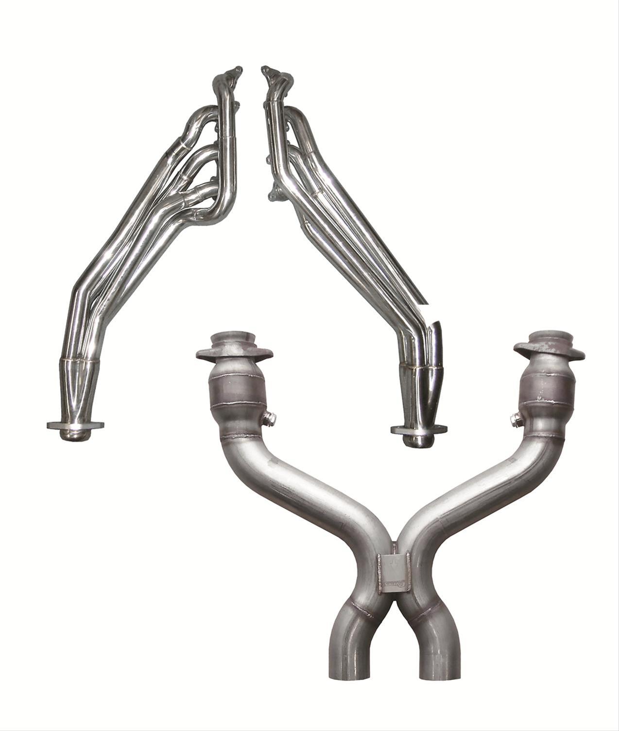 Pypes Headers HDR76SK-1 Headers, Long Tube, Stepped, 304 Stainless Steel, Polished, X-Pipe, Ford, 5.0L, Pair