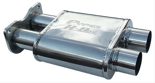 Pypes H-Box 304 Stainless Steel 2.5 Inch Muffler MVH10 Muffler, Series, Steel, Polished, Dual in. Inlets/Dual in. Outlets, Each