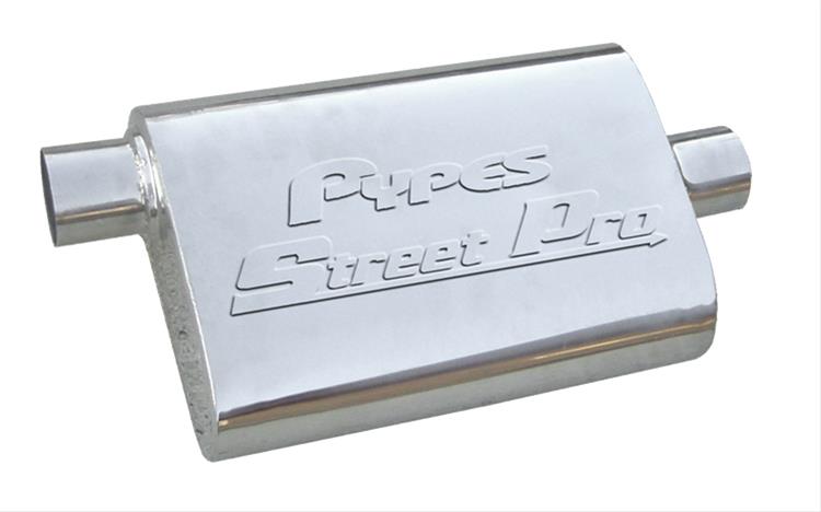 Pypes Street Pro 409 Stainless Steel 2.5 Inch Muffler MVS33 Muffler, Series, Stainless, Natural, in. Offset Inlet/2.5 in. Center Outlet, 18 in. Length, Each thumbnail 2
