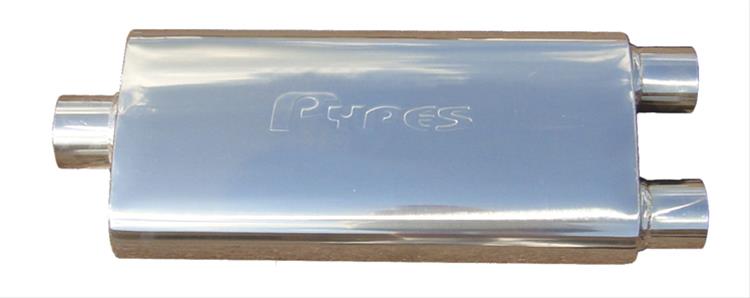 Pypes Violator 409 Stainless Steel 3 Inch Muffler MVV70 Muffler, Series, Steel, Polished, 3.0 in. Center Inlet/Dual 2.5 in. Offset Outlets, Each