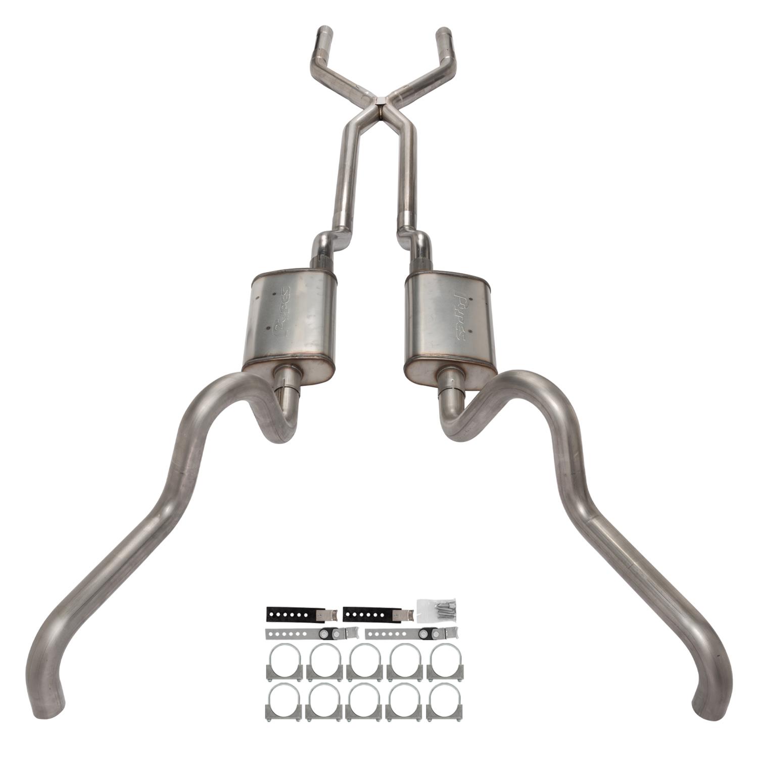 Pypes Race Pro Dual Exhaust Systems SFF10R System, Pro, Crossmember Back, 409 Stainless Steel, Natural, X-Pipe, Underbody Exit, Ford, Fairlane, Kit thumbnail 4