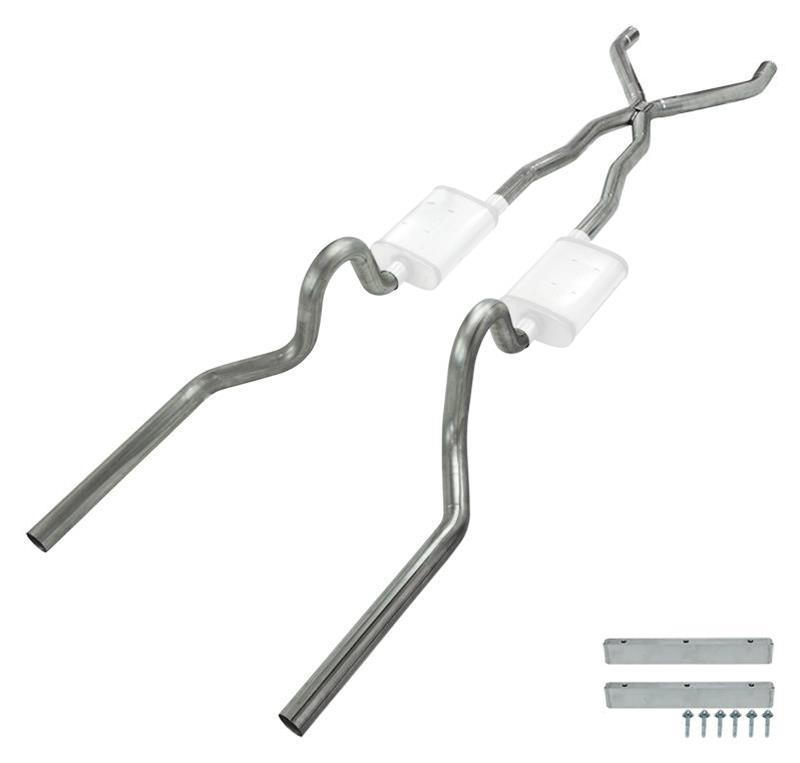 Pypes Header/Crossmember-Back Exhaust Systems SFM05 Systems,Dual Exit Tailpipes:2.5 Inch Mandrel-BentTubing;409 Stainless Steel Construction;65-70 Convertible Mustang, NO staggered shocks. thumbnail 3