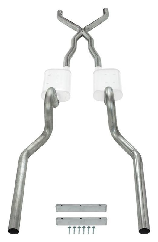 Pypes Header/Crossmember-Back Exhaust Systems SFM05 Systems,Dual Exit Tailpipes:2.5 Inch Mandrel-BentTubing;409 Stainless Steel Construction;65-70 Convertible Mustang, NO staggered shocks. thumbnail 4