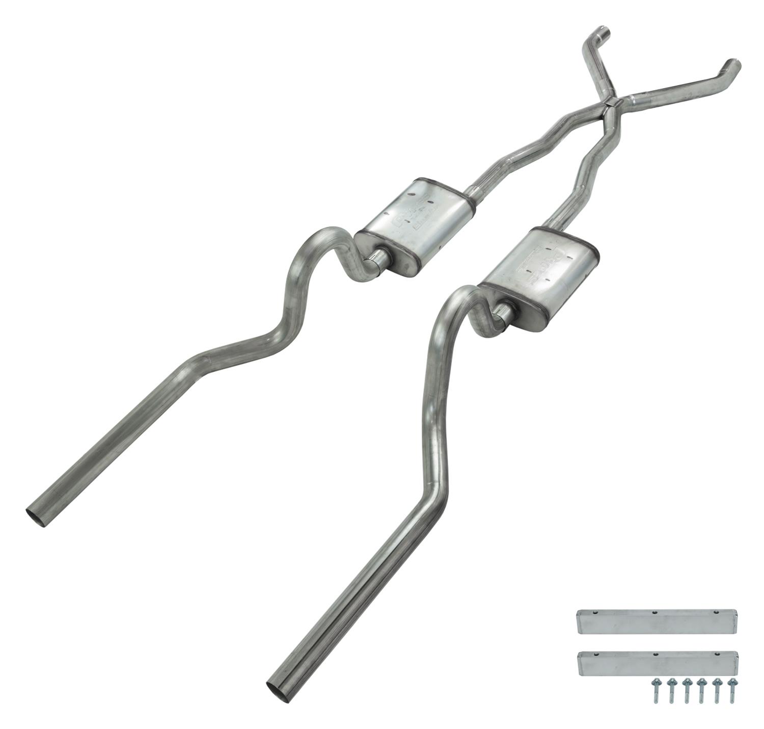 Pypes Violator Dual Exhaust Systems SFM05V Systems,Dual Exit Tailpipes:2.5 Inch Mandrel-BentTubing;409 Stainless Steel Construction;65-70 Convertible Mustang, NO staggered shocks.