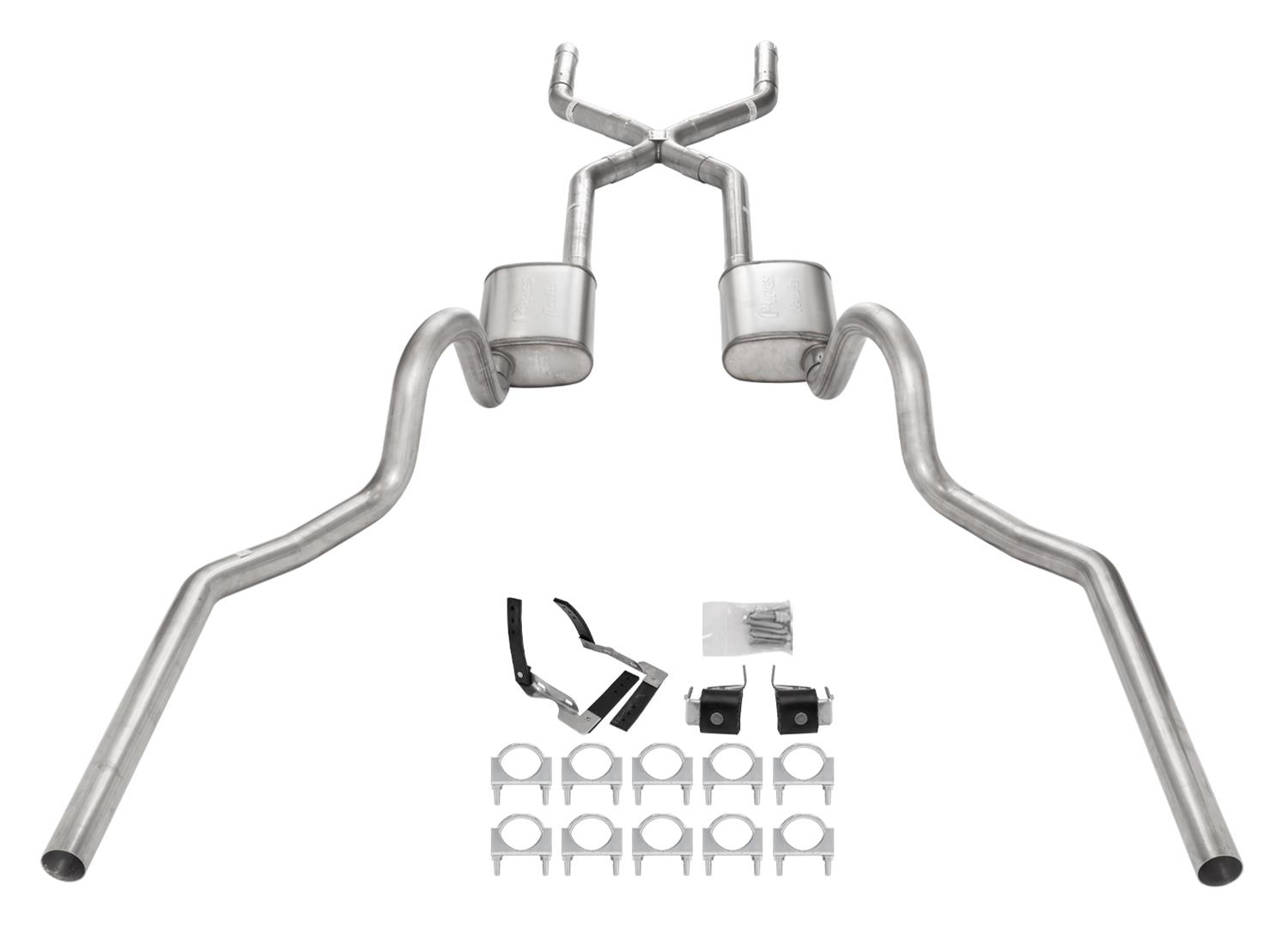 Pypes Race Pro Dual Exhaust Systems SGA18R System, Pro, 2.50 in., Crossmember Back, 409 Stainless Steel, Natural, X-Pipe, Oldsmobile, V8, Kit thumbnail 2