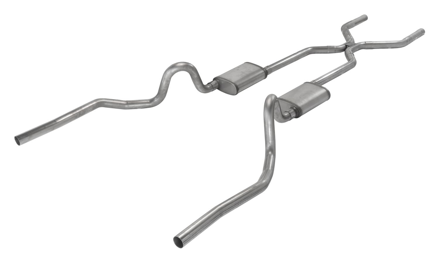 Pypes H-Bomb Exhaust Systems SGA40R30 System, Crossmember Back w/H-Pipe 64-72 A-Body Split Rear Dual Exit 2.5 in Int & Tail Pipe 18 in Race Pro Muffler/Hardware thumbnail 2