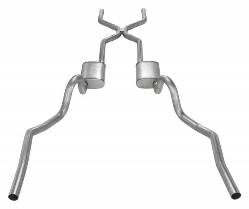 Pypes H-Bomb Exhaust Systems for 1968-1971 442, 1970-1971 GTO - SGA42T30 Crossmember Back Kit, 70-71 valence exit w/H-pipe 2.5" 18" Turbo Pro Muffler