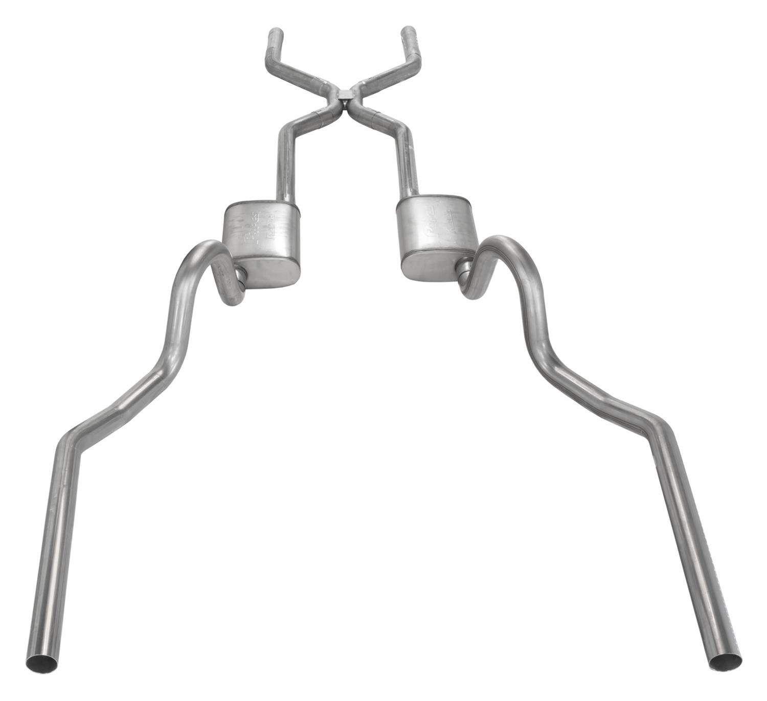 Pypes H-Bomb Exhaust Systems SGA43V System, Crossmember Back w/H-Pipe 64-74 GM A Body Split Rear Dual Exit 3 in Int Pipe & Tail Pipe Violator Mufflers/Hardware