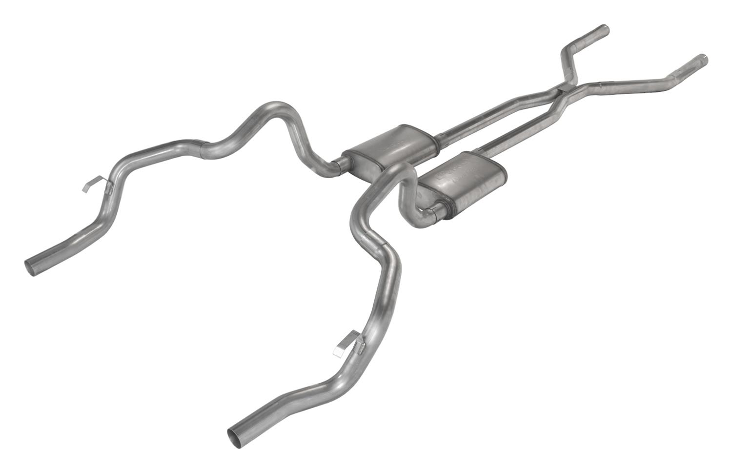 Pypes H-Bomb Exhaust Systems SGF41S System, Crossmember Back w/H-Pipe 70-74 F-Body Split Rear Dual Exit 2.5 in Int & Tail Pipe Street Pro Mufflers/Hardware thumbnail 2