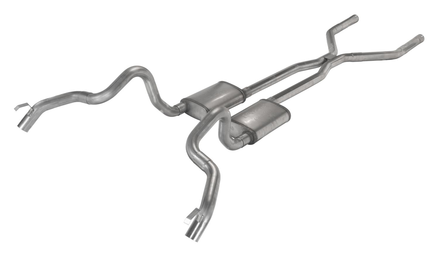 Pypes H-Bomb Exhaust Systems SGF43S System, Crossmember Back w/H-Pipe 70-74 F-Body Split Rear Dual Quarter Exit 3" Int & Tail Pipe StreetPro Mufflers/HW Incl, Polished 304 SS thumbnail 2