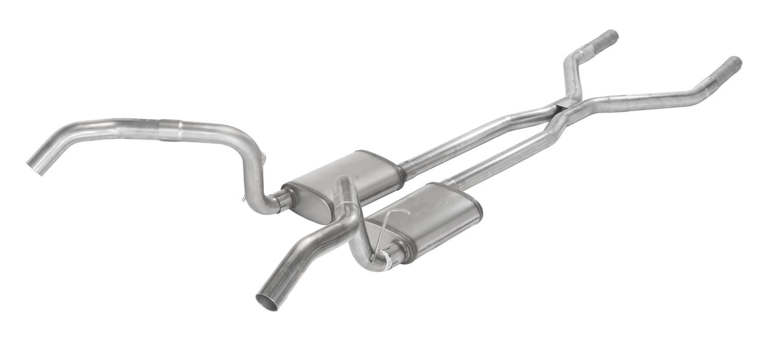 Pypes H-Bomb Exhaust Systems SGF44V System, Crossmember Back w/H-Pipe 67-69 Split Rear Dual Exit 3 in Int & Tail Pipe Violator Mufflers/Hardware Incl Tip Not Incl Natural 409 SS thumbnail 2