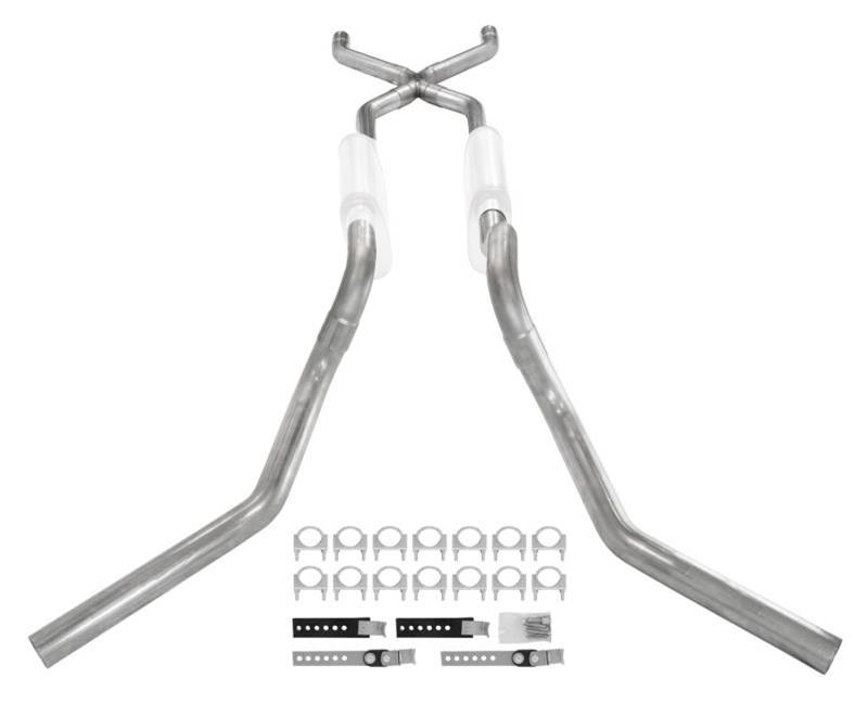 Pypes Header/Crossmember-Back Exhaust Systems SGT75 Systems, Crossmember Back w/ X-pipe System 63-66 GM Truck split side dual exit 2.5 inch intermediate