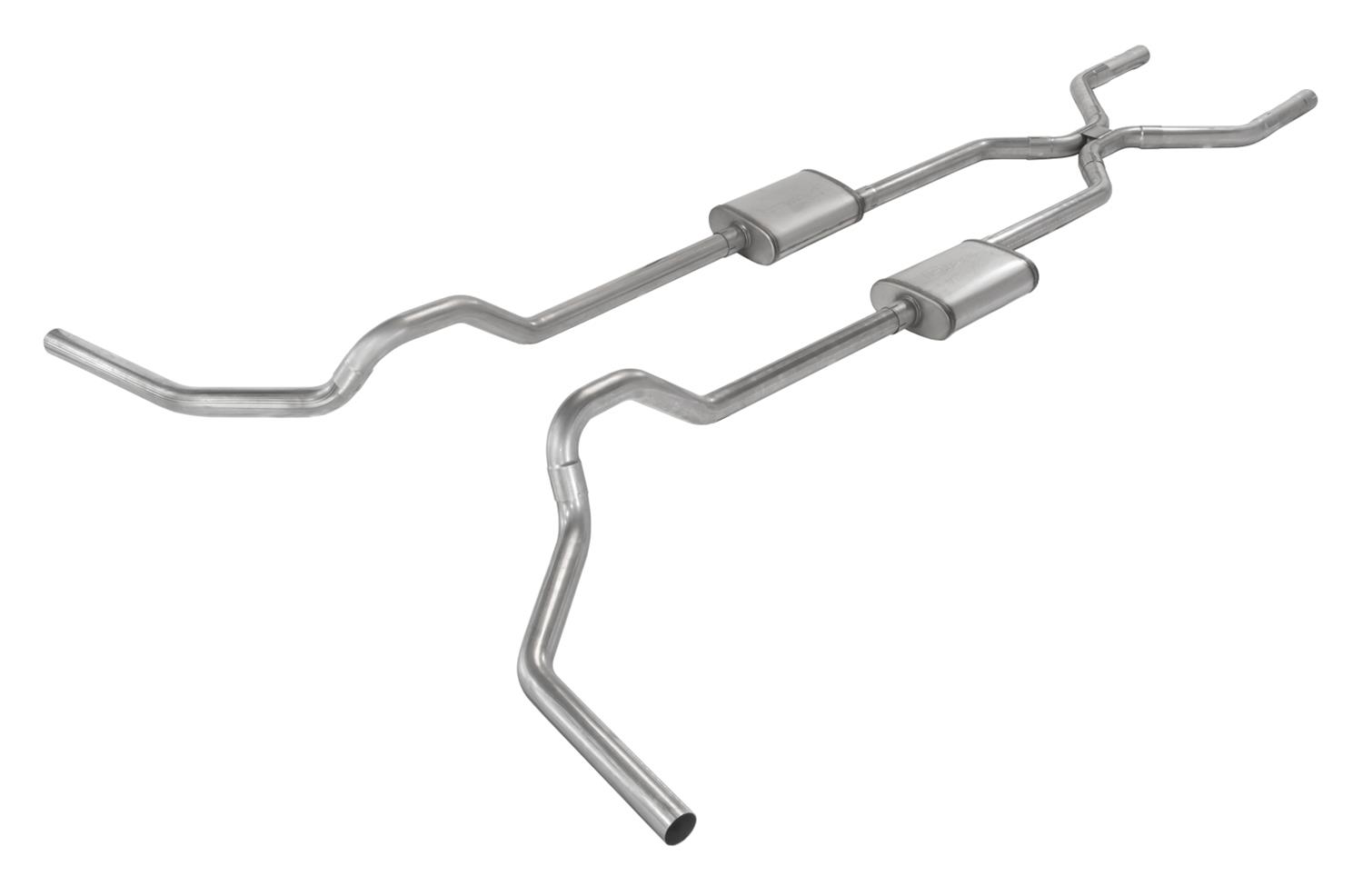Pypes H-Bomb Exhaust Systems SGT78S System, Crossmember Back w/H-Pipe 67-74 GM Split Rear Dual Exit 2.5" Int & Tail Pipe Street Pro Muffler/HW Incl, Natural Finish 409 SS