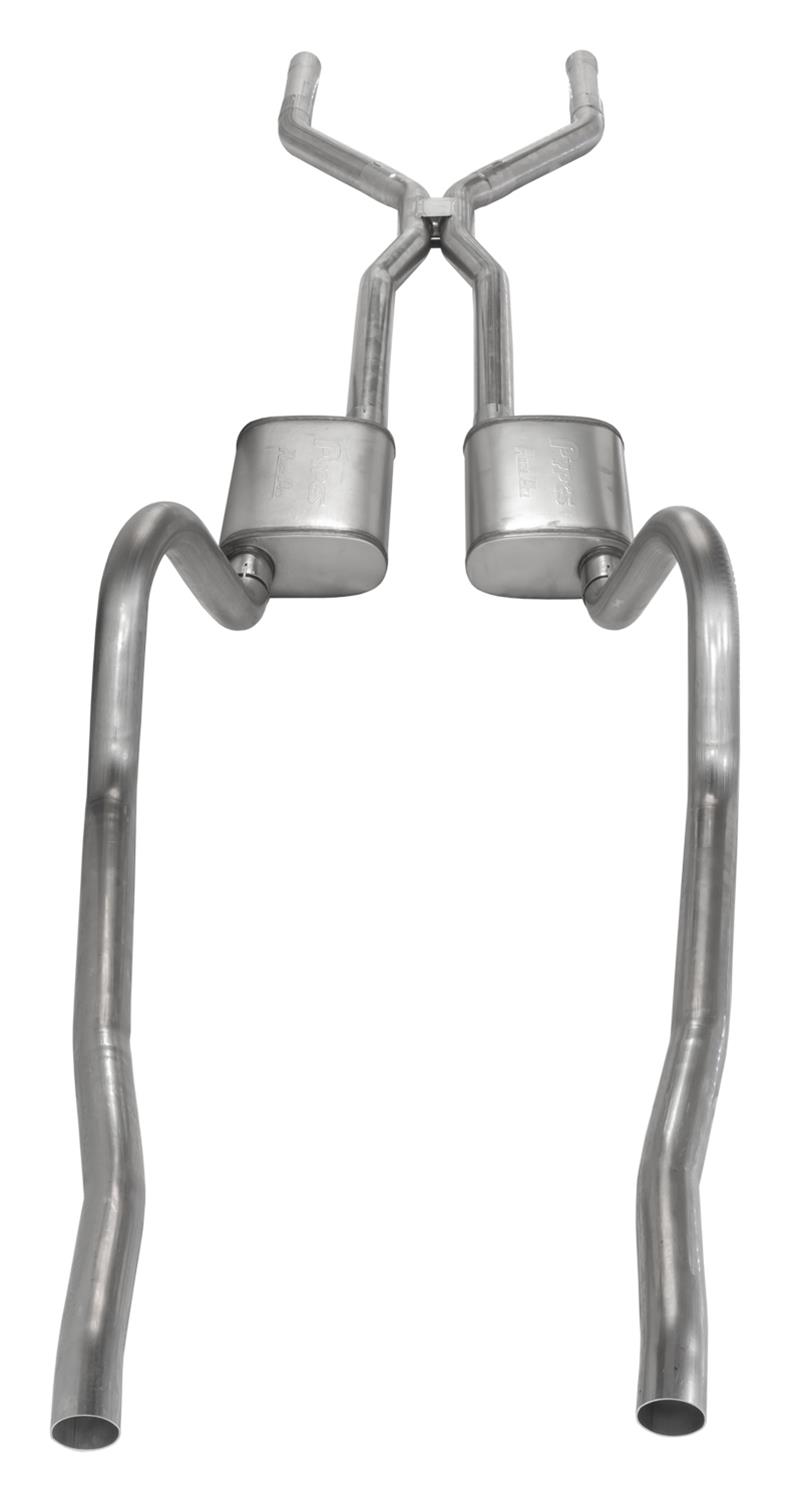 Pypes H-Bomb Exhaust Systems SMA40R System, Crossmember Back w/H-Pipe 67-73 Mopar A-Body Split Rear Dual Exit 2.5 in Int & Tail Pipe Race Pro Mufflers/Hardware thumbnail 2