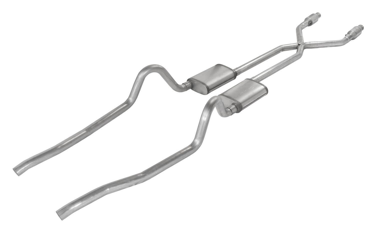 Pypes Race Pro Dual Exhaust Systems SMA910RE Systems, Crossmember Back w/X-Pipe, 75-76 Mopar A-Body Split Rear Exit 2.5 in Intermediate