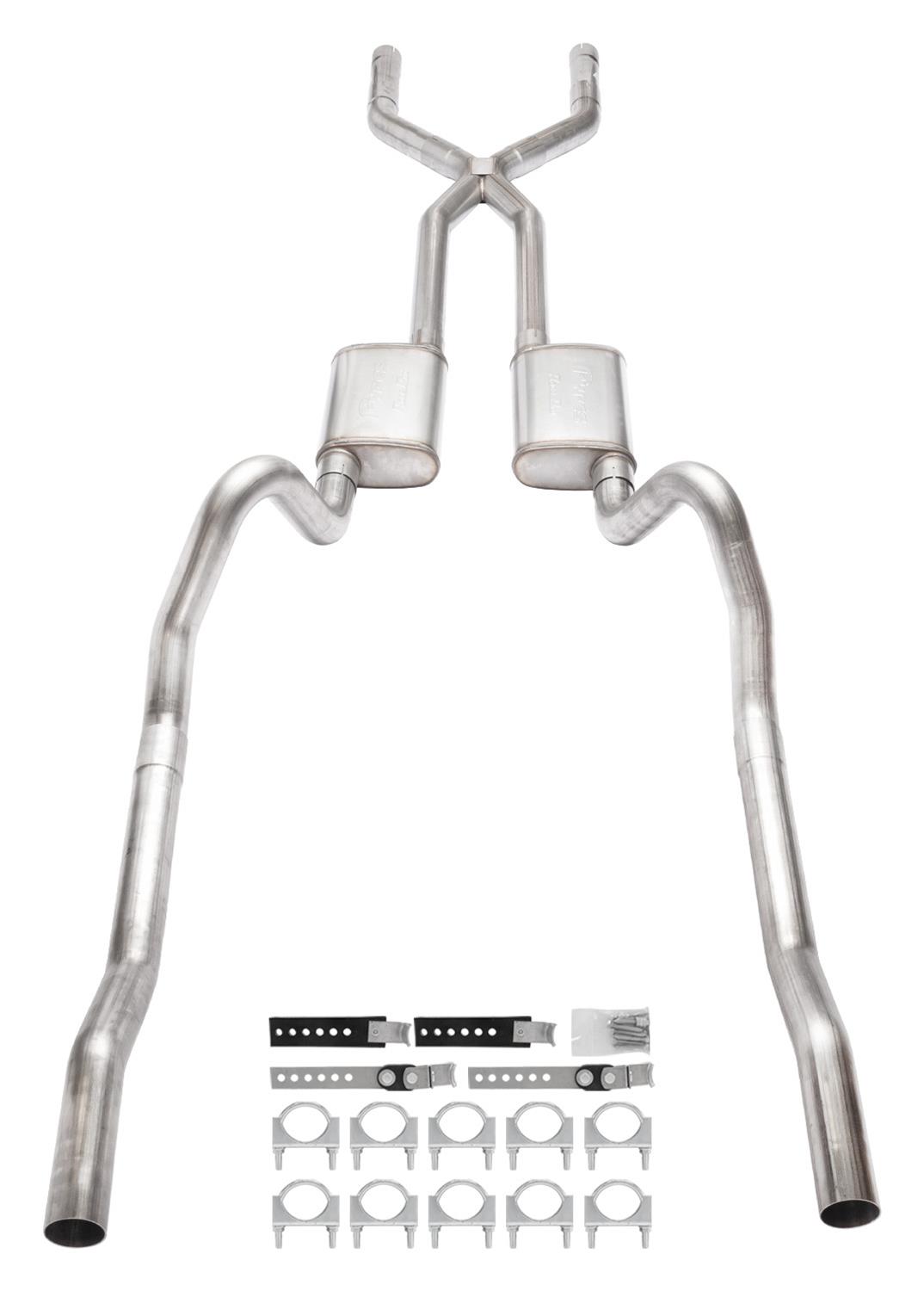 Pypes Violator Dual Exhaust Systems SMB13V Exhaust, Violator, Crossmember-Back, Stainless Steel, Natural, X-Pipe, Dodge, Plymouth, B-, V8, Kit thumbnail 3