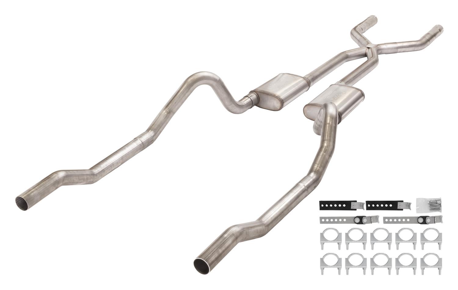 Pypes Violator Dual Exhaust Systems SMB13V Exhaust, Violator, Crossmember-Back, Stainless Steel, Natural, X-Pipe, Dodge, Plymouth, B-, V8, Kit thumbnail 2