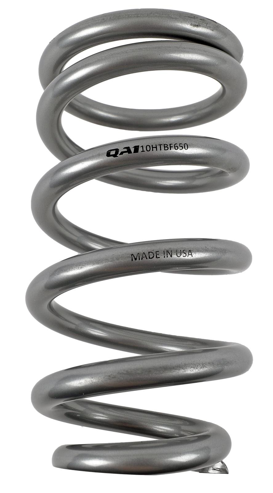 QA1 4-1/8in ID Tapered High Travel Spring - 10in Length x 650lbs/in - Silver Powder Coated thumbnail 2