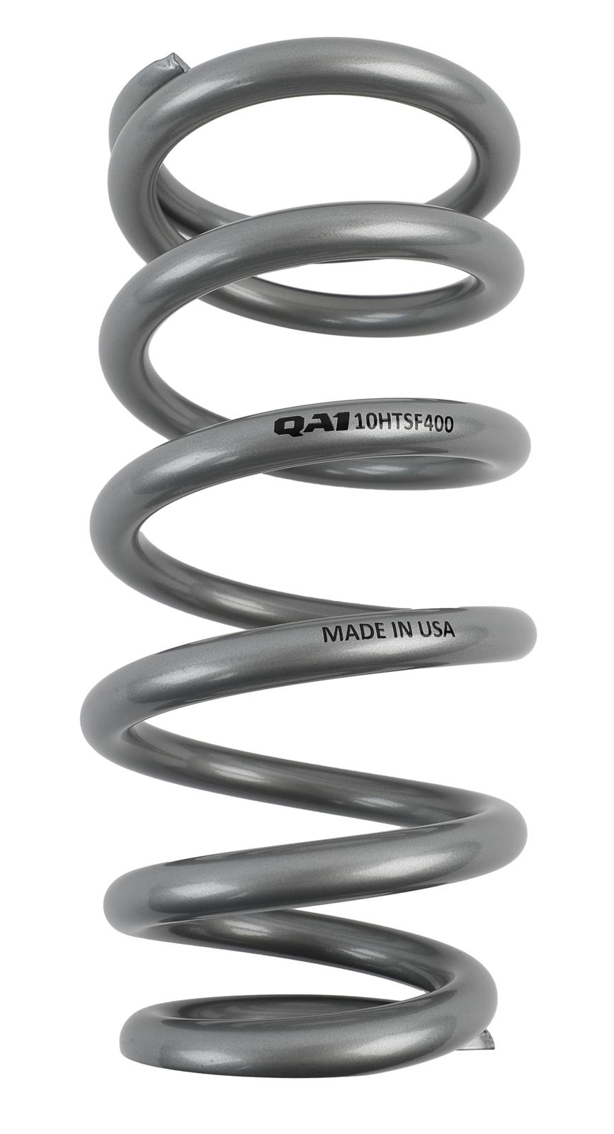QA1 3-1/2in ID Tapered High Travel Spring - 10in Length x 400lbs/in - Silver Powder Coated thumbnail 2