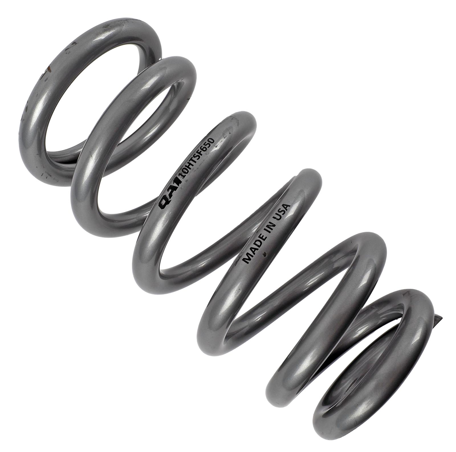 QA1 3-1/2in ID Tapered High Travel Spring - 10in Length x 650lbs/in - Silver Powder Coated