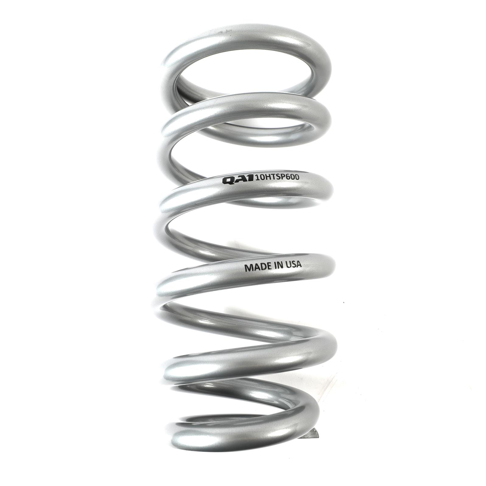 QA1 3-1/2in ID Tapered High Travel Pigtail Spring - 10in Length x 600lbs/in - Silver Powder Coated