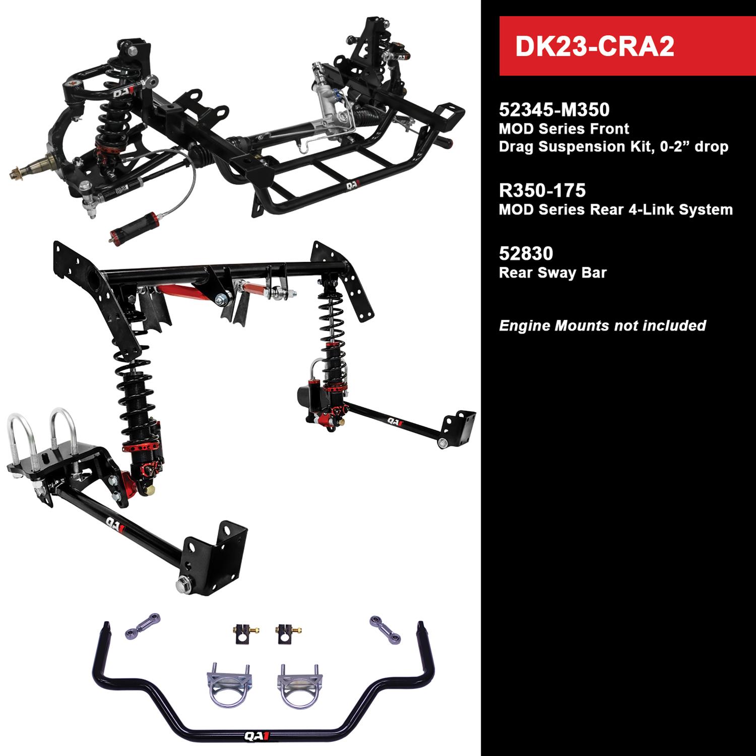 QA1 Level 2 Full Vehicle Drag Racing Suspension Kits DK22-CRA2 Handling Packages, Racing, Coil Springs, Shocks/Struts, Control Arms, 0-2.000 in. Drop, Dodge, Plymouth, Kit