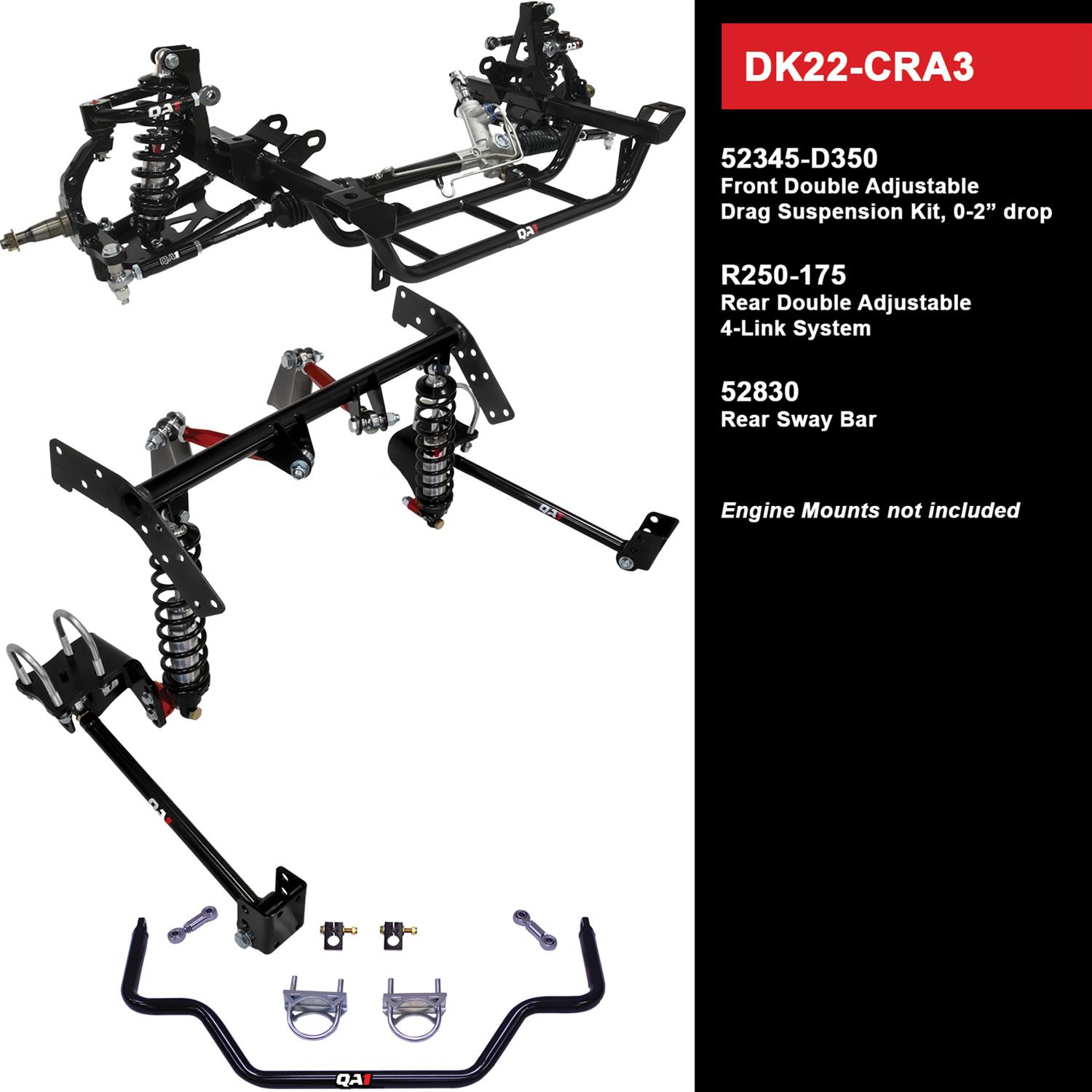 QA1 Level 2 Full Vehicle Drag Racing Suspension Kits DK22-CRA3 Handling Packages, Racing, Coil Springs, Shocks/Struts, Control Arms, Rear Sway Bar, 0-2.000 in. Drop, Dodge, Plymouth, Kit
