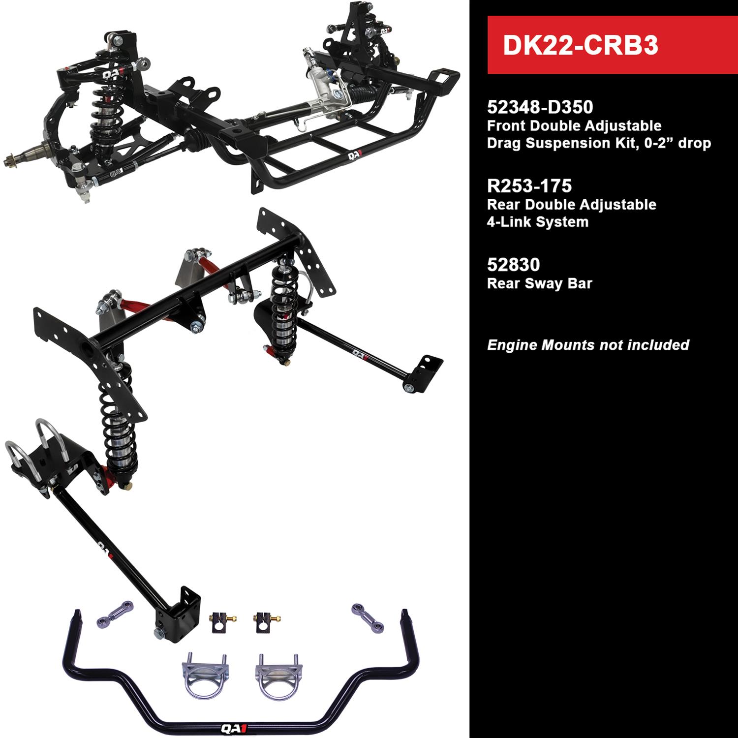 QA1 Level 2 Full Vehicle Drag Racing Suspension Kits DK22-CRB3 Handling Packages, Racing, Coil Springs, Shocks/Struts, Control Arms, Rear Sway Bar, 0-2.000 in. Drop, Dodge, Plymouth, Kit