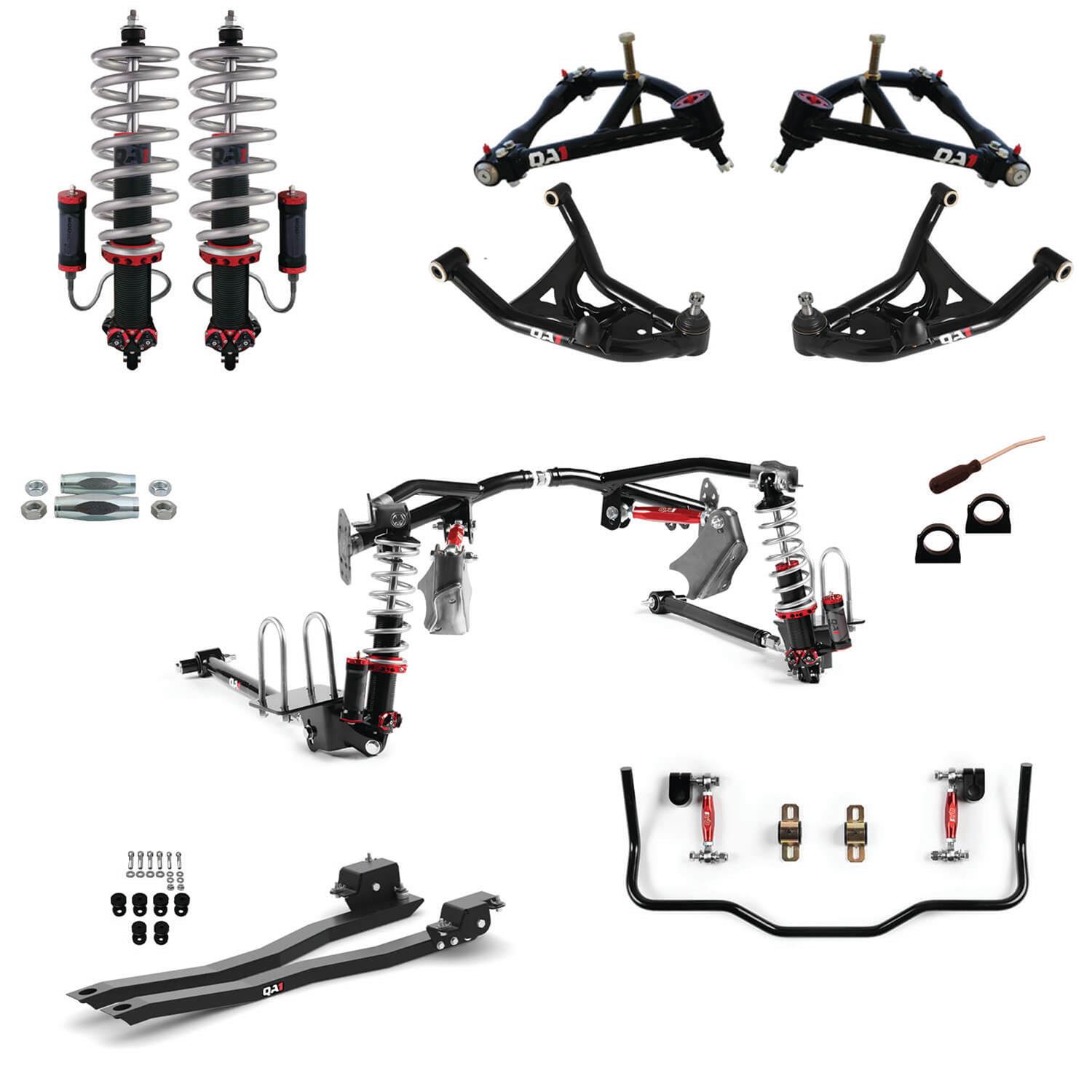 QA1 Level 3 Full Vehicle Drag Racing Suspension Kits for 1970-1974 CAMARO, FIREBIRD - DK43-GMF2 Handling Kits, 3.0 Kit, Front/Rear Shocks, Coil Springs, Rear Sway Bar, Trailing Arms, Control Arms. Chevy, Pontiac, Kit