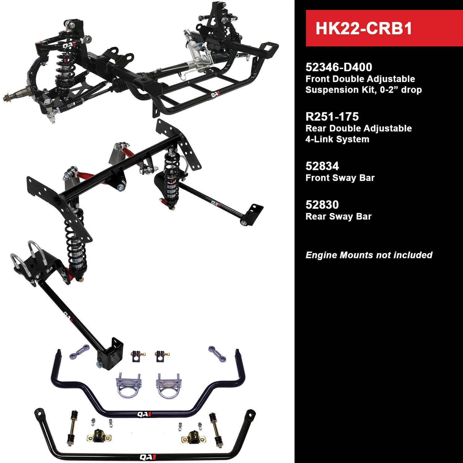 QA1 Level 2 Full Vehicle Handling Suspension Kits HK22-CRB1 Packages, Handling, Coil Springs, Shocks/Struts, Sway Bars, Control Arms, 0-2.000 in. Drop, Dodge, Plymouth, Kit