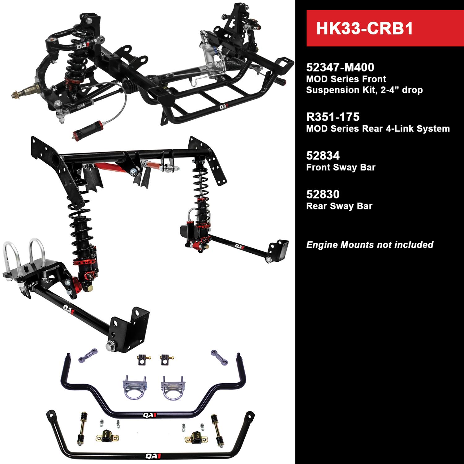 QA1 Level 3 Full Vehicle Handling Suspension Kits HK33-CRB1 Packages, Handling, Coil Springs, Shocks/Struts, Sway Bars, Control Arms, 2.000-4.000 in. Drop, Dodge, Plymouth, Kit