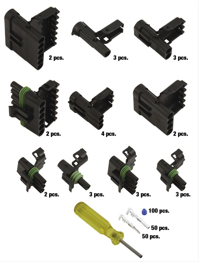 QuickCar Weatherpack Starter Kits 50-380 Weatherproof Connectors, Kit, Male and Female Connectors, Male and Female Terminals, 100 Seals, Pin Tool, Case, Kit thumbnail 2