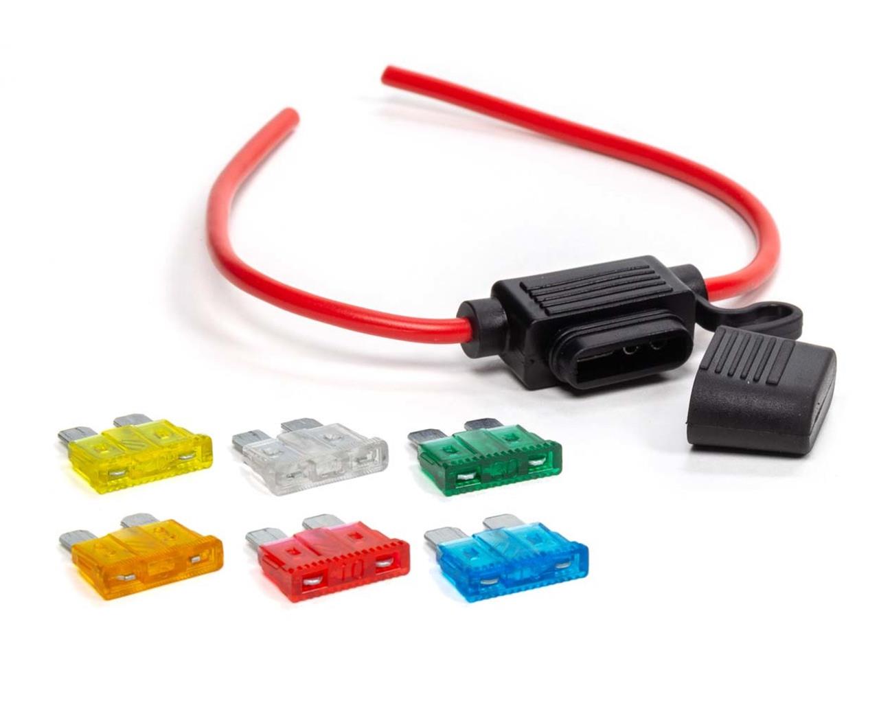 QuickCar In-Line ATC Fuse Holder Kits 50-955 Holder, Inline, 30 Amp Rating, 12 Gauge Wire, ATC, Includes 5/10/15/20/25/30 Amp Blade Fuses, Kit