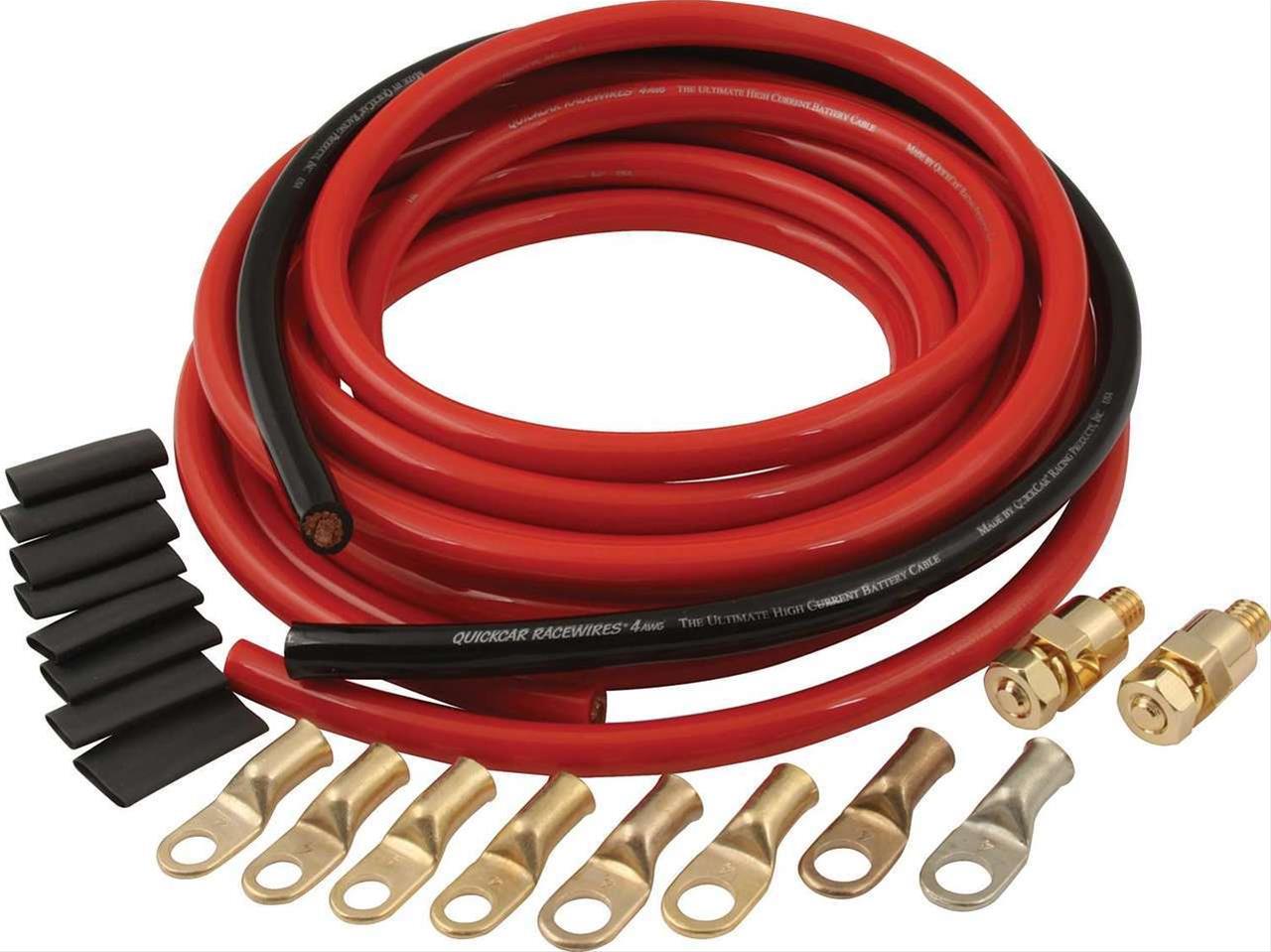 QuickCar Battery Cable Kits 57-008 Kit, 4 AWG, 15' Red & 2' Black cable, 2 Side Mount terminals, 8 power rings, Kit thumbnail 2