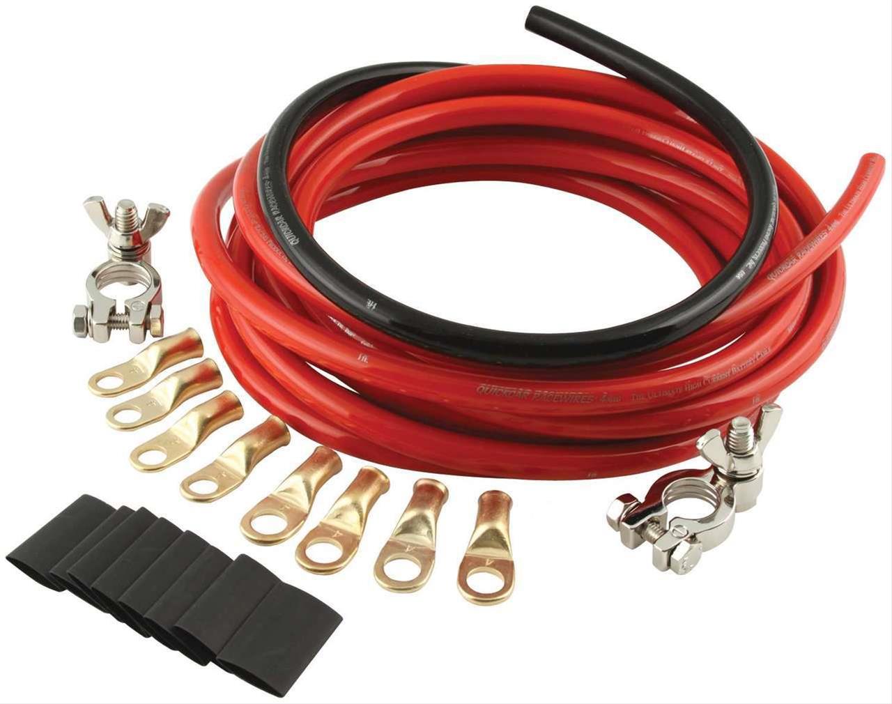 QuickCar Battery Cable Kits 57-009 Kit, 4 AWG, 15 ft. Red, 2 ft. Black Cable, 2 Terminals, 8 Gold-Plated Terminals, Kit