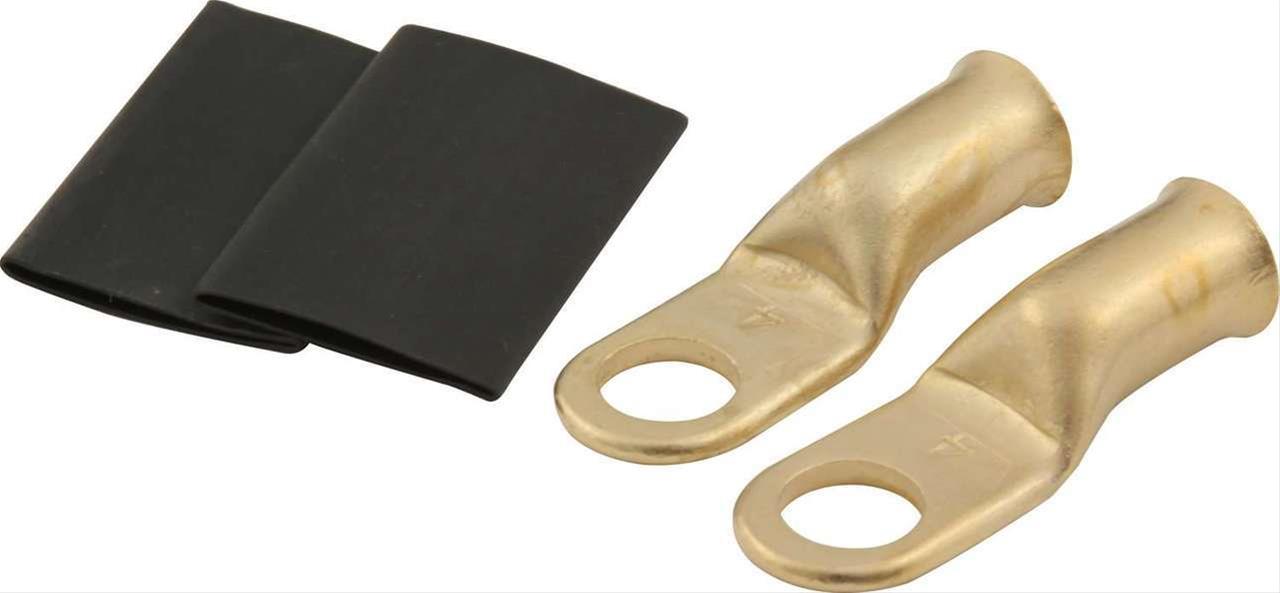 QuickCar Crimp-Solder Power Rings 57-520 Battery Terminals, 5/16 in. Copper Ring Lug, 4 AWG, with Heat Shrink Tubing, Pair