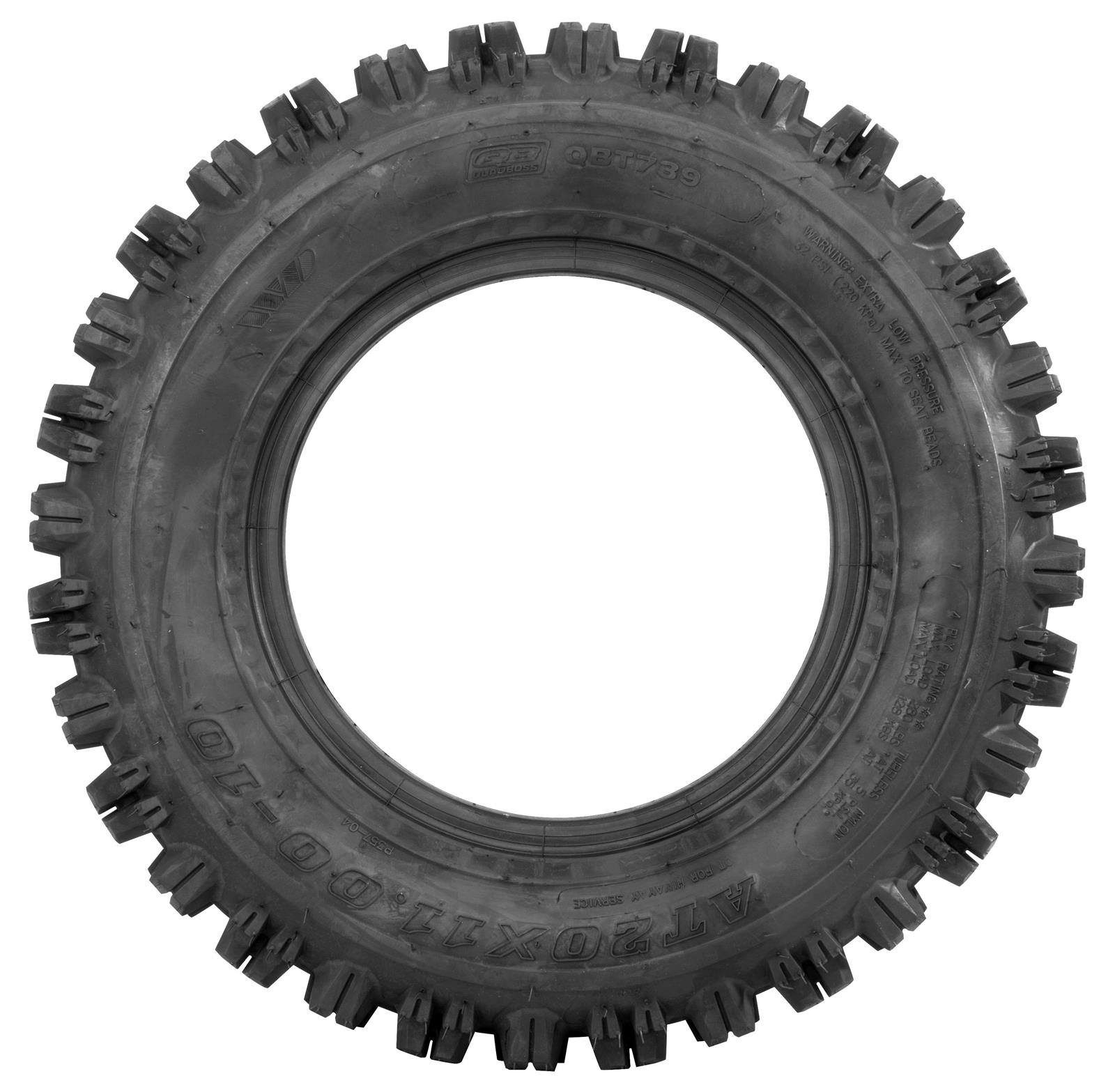 Quadboss QBT700 Series Tires 20x11-10 Tire, QBT739 Series, 20x11-10, Bias-Ply, Blackwall, Front, Each