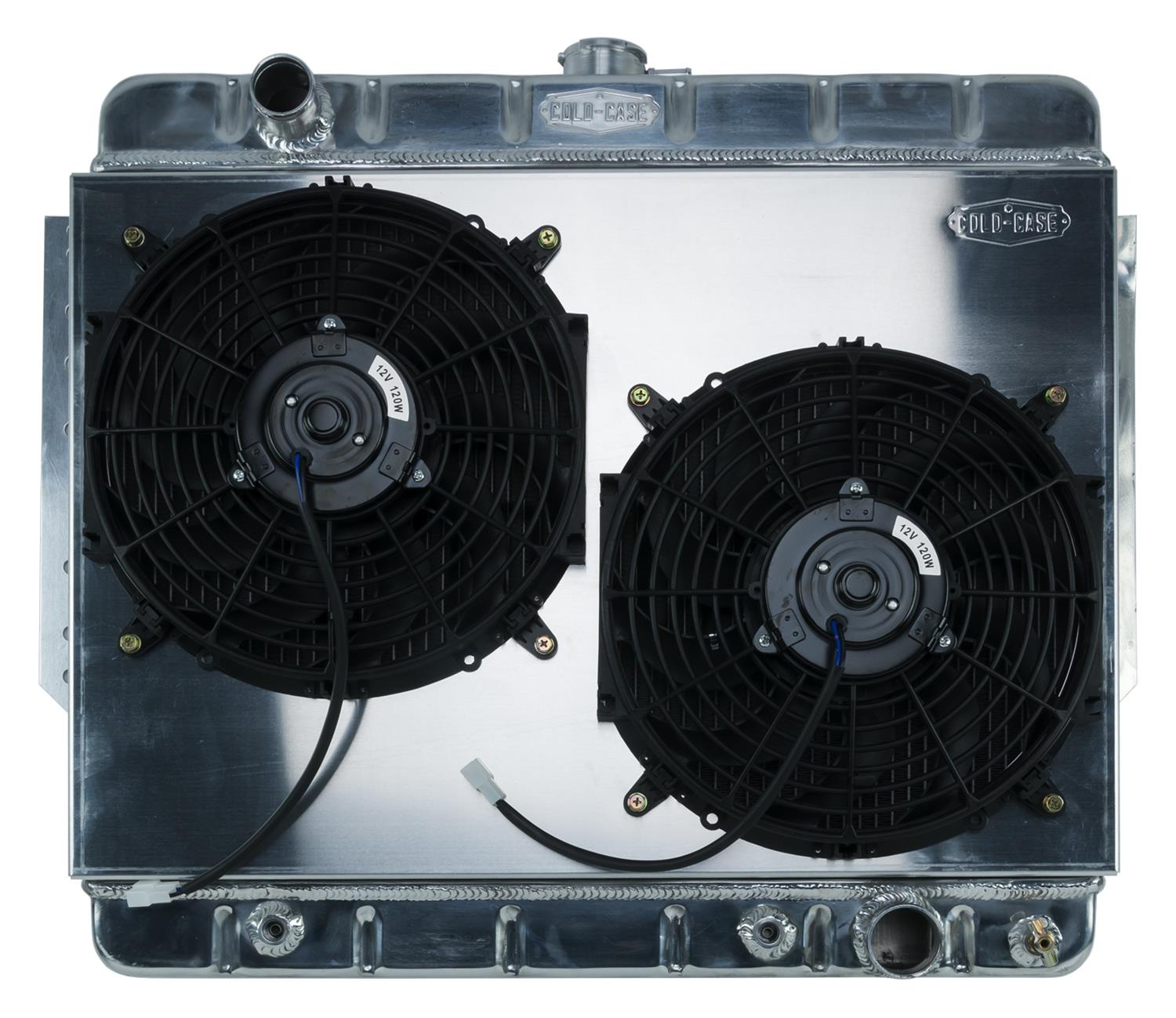 Cold Case Performance Aluminum Radiator Modules for 1961-1968 IMPALA - CHI566AK Radiator, Performance, Module, Aluminum, Polished, Downflow, 2 Row, Transmission Cooler, Dual 12 in. Fans, Chevy, Kit