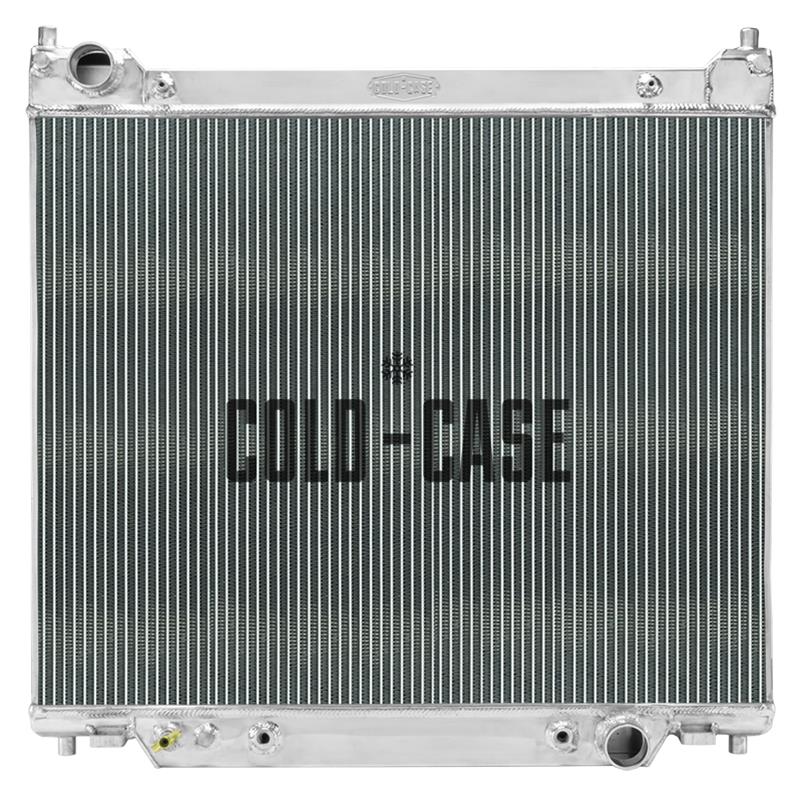 Cold Case Performance Aluminum Radiators for 1995-1996 F-250, 1997 F-250 HD, 1995-1997 F-350 - FOT580A Radiator, Performance, Aluminum, Polished, Downflow, 2 Row, with Transmission Cooler, Ford, Powerstroke 7.3L, Each